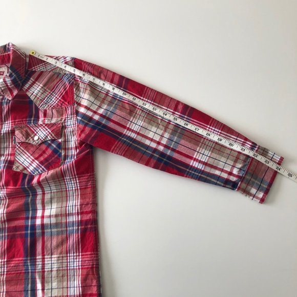 Levi’s Boys Red Plaid Pearl Snap Button Down Shirt - Picture 9 of 9
